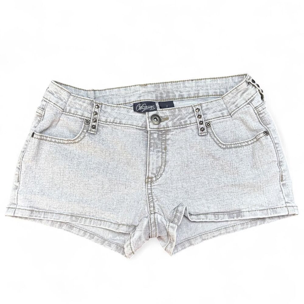 Y2K City Streets Acid Wash Studded Denim Shorts Punk Grunge 7 - Fits Smaller
